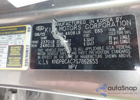 2016 Kia Sportage Lx z USA, uszkodzony, nr VIN KNDPBCAC7G7862653